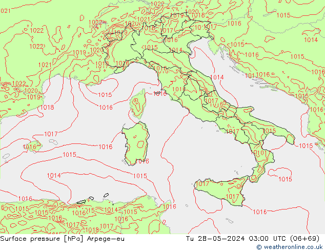 Atmosférický tlak Arpege-eu Út 28.05.2024 03 UTC