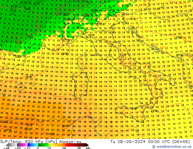 SLP/Temp. 850 hPa Arpege-eu Tu 28.05.2024 00 UTC