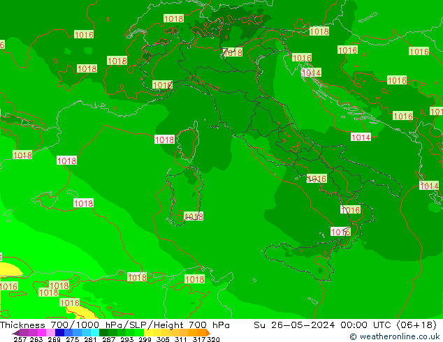 Thck 700-1000 hPa Arpege-eu nie. 26.05.2024 00 UTC