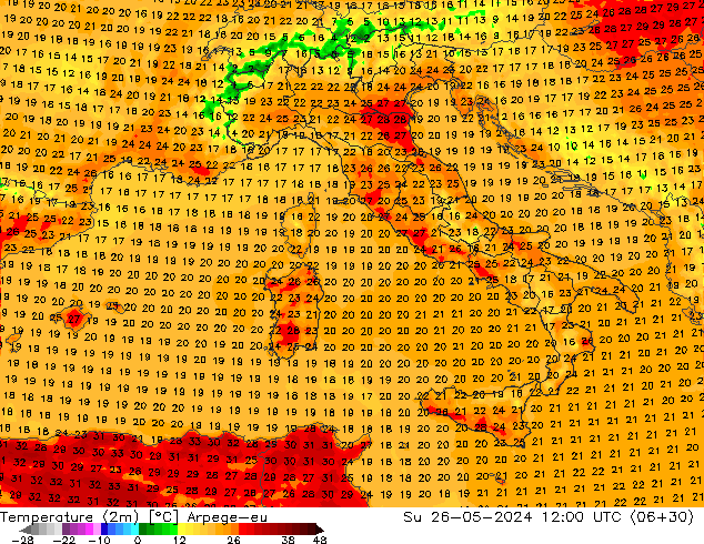 température (2m) Arpege-eu dim 26.05.2024 12 UTC