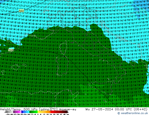 Geop./Temp. 500 hPa Arpege-eu lun 27.05.2024 00 UTC