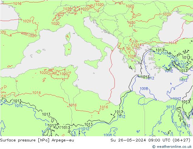 Surface pressure Arpege-eu Su 26.05.2024 09 UTC