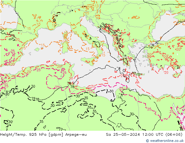 Hoogte/Temp. 925 hPa Arpege-eu za 25.05.2024 12 UTC