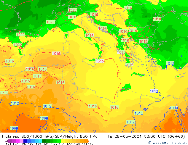 Thck 850-1000 hPa Arpege-eu Tu 28.05.2024 00 UTC