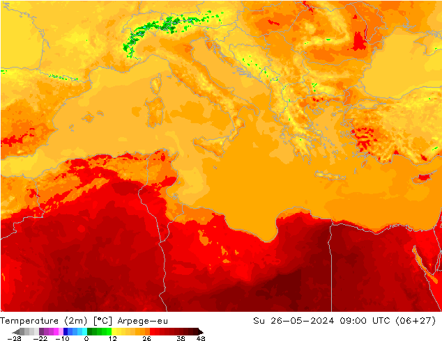 Temperature (2m) Arpege-eu Su 26.05.2024 09 UTC