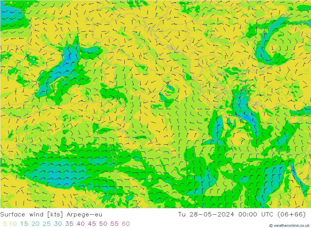 Surface wind Arpege-eu Tu 28.05.2024 00 UTC