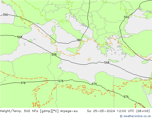 Height/Temp. 500 hPa Arpege-eu Sa 25.05.2024 12 UTC