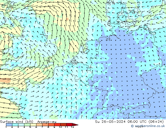 Vento 10 m (bft) Arpege-eu Dom 26.05.2024 06 UTC