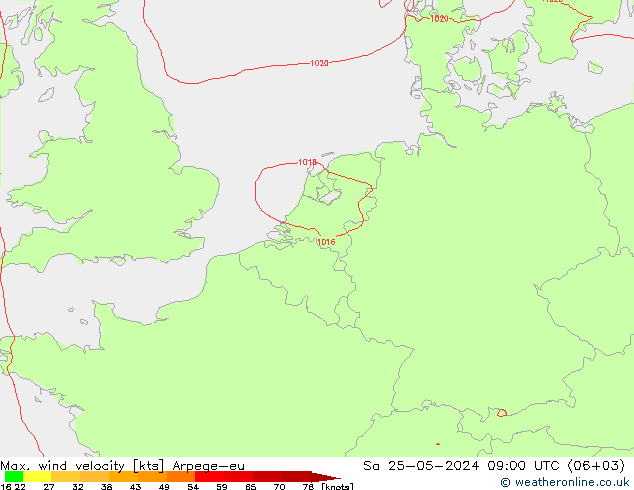 Max. wind velocity Arpege-eu  25.05.2024 09 UTC
