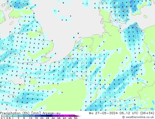 Precipitation (6h) Arpege-eu Po 27.05.2024 12 UTC