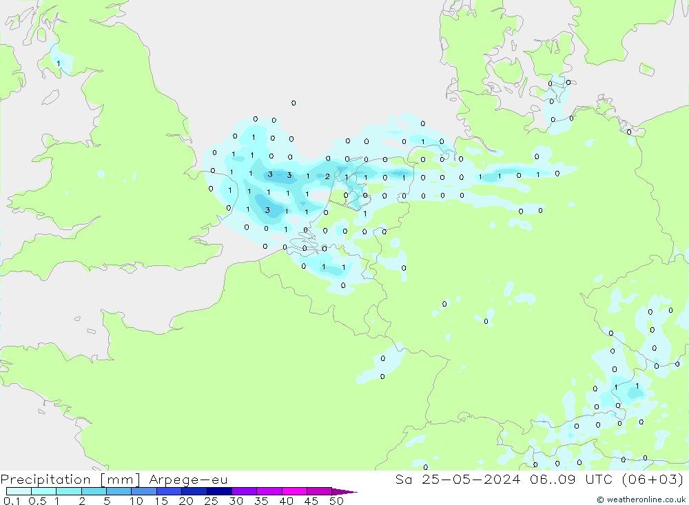 Niederschlag Arpege-eu Sa 25.05.2024 09 UTC