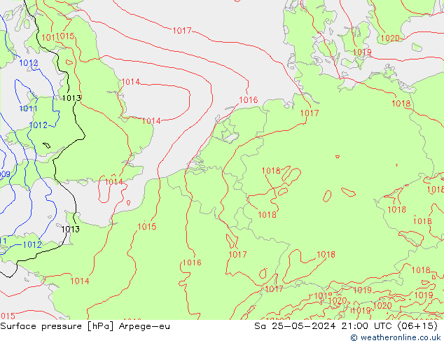 Surface pressure Arpege-eu Sa 25.05.2024 21 UTC