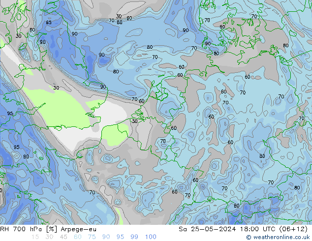 RH 700 hPa Arpege-eu Sa 25.05.2024 18 UTC