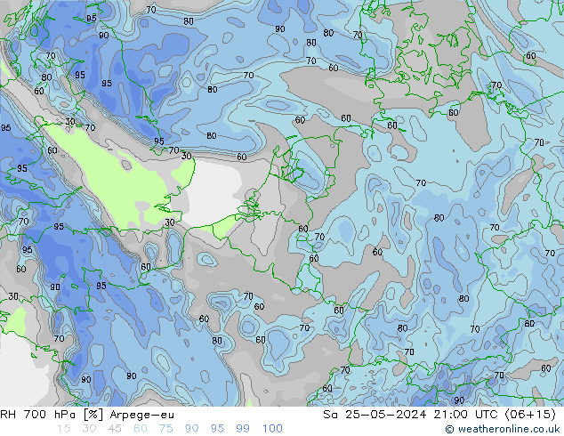 RH 700 hPa Arpege-eu Sa 25.05.2024 21 UTC