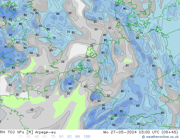 RH 700 hPa Arpege-eu Po 27.05.2024 03 UTC