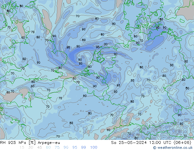 RH 925 hPa Arpege-eu Sa 25.05.2024 12 UTC