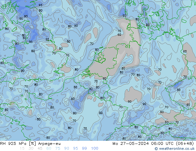 RH 925 hPa Arpege-eu Mo 27.05.2024 06 UTC
