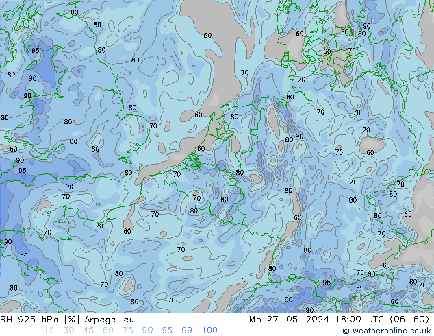 RH 925 hPa Arpege-eu lun 27.05.2024 18 UTC