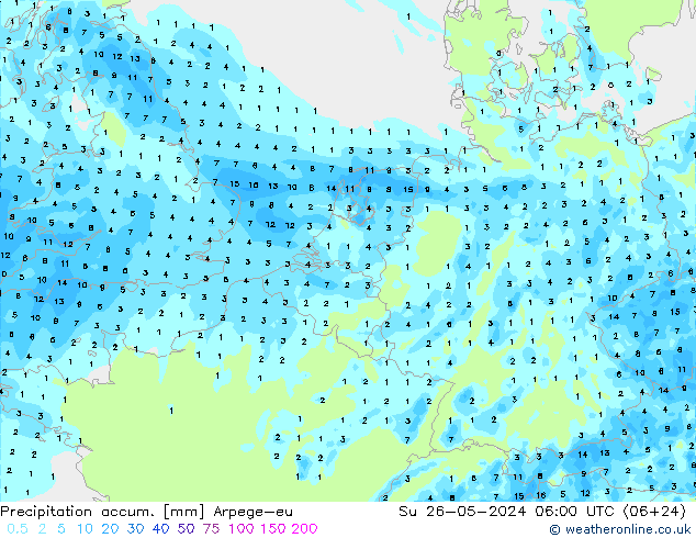 Precipitation accum. Arpege-eu dom 26.05.2024 06 UTC