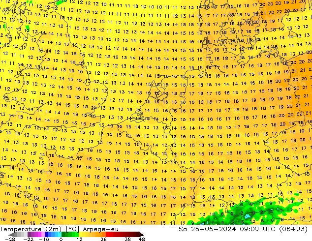 Temperatura (2m) Arpege-eu sáb 25.05.2024 09 UTC