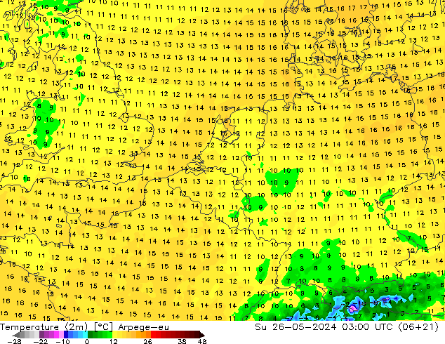 Sıcaklık Haritası (2m) Arpege-eu Paz 26.05.2024 03 UTC