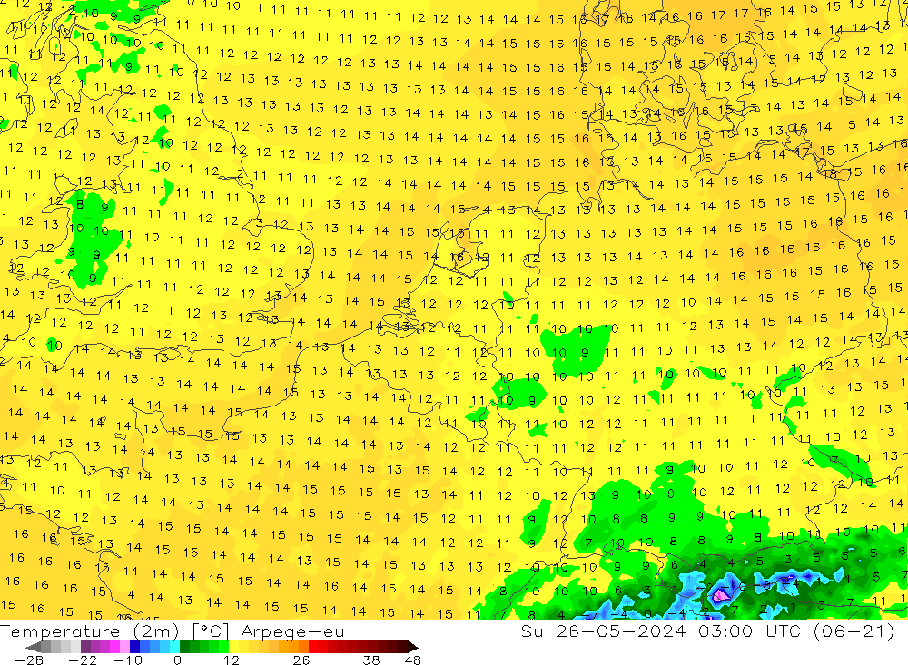 карта температуры Arpege-eu Вс 26.05.2024 03 UTC