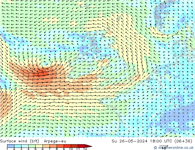  10 m (bft) Arpege-eu  26.05.2024 18 UTC