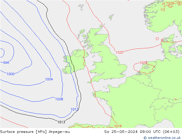 приземное давление Arpege-eu сб 25.05.2024 09 UTC