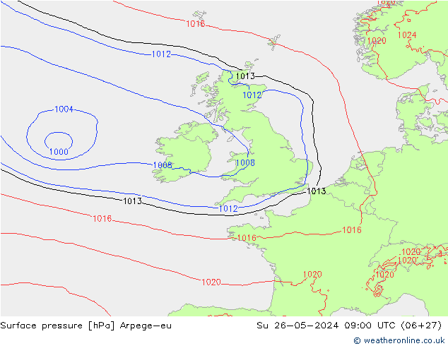Surface pressure Arpege-eu Su 26.05.2024 09 UTC