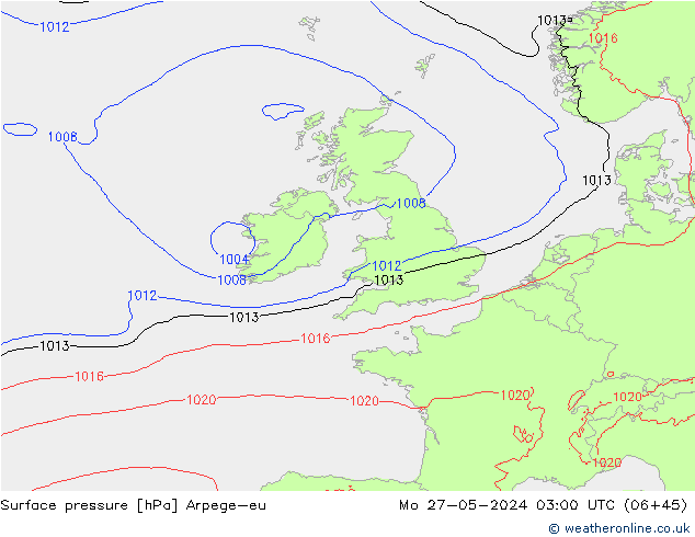 Surface pressure Arpege-eu Mo 27.05.2024 03 UTC