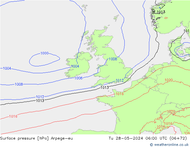 Atmosférický tlak Arpege-eu Út 28.05.2024 06 UTC