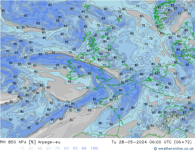 RH 850 hPa Arpege-eu Ter 28.05.2024 06 UTC