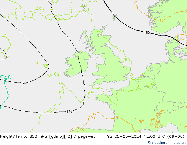 Height/Temp. 850 гПа Arpege-eu сб 25.05.2024 12 UTC