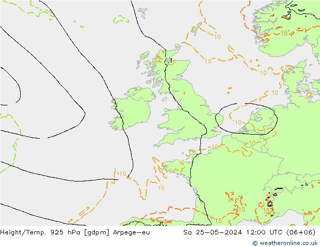 Height/Temp. 925 hPa Arpege-eu Sa 25.05.2024 12 UTC