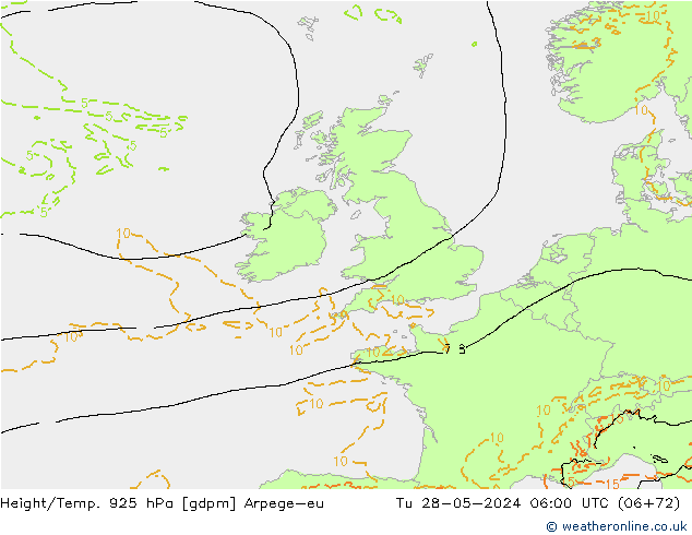 Height/Temp. 925 hPa Arpege-eu wto. 28.05.2024 06 UTC
