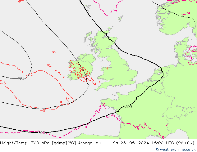 Height/Temp. 700 hPa Arpege-eu Sáb 25.05.2024 15 UTC