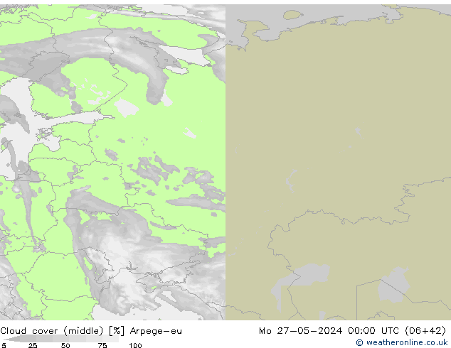 Cloud cover (middle) Arpege-eu Mo 27.05.2024 00 UTC