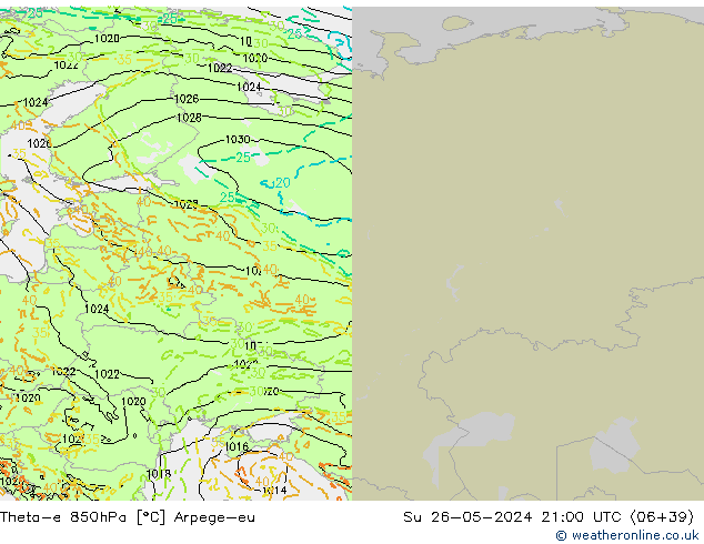 Theta-e 850hPa Arpege-eu Paz 26.05.2024 21 UTC