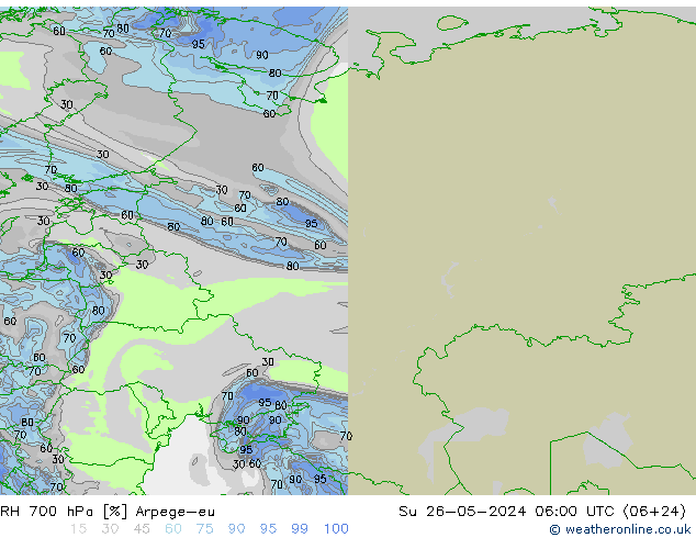 RH 700 hPa Arpege-eu Su 26.05.2024 06 UTC