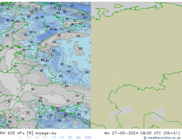 RH 925 hPa Arpege-eu Seg 27.05.2024 09 UTC