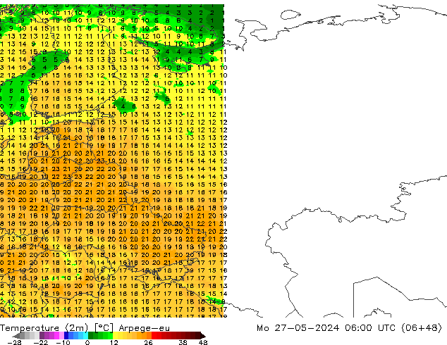 Temperatura (2m) Arpege-eu lun 27.05.2024 06 UTC