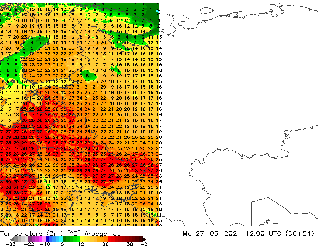 Temperatura (2m) Arpege-eu lun 27.05.2024 12 UTC