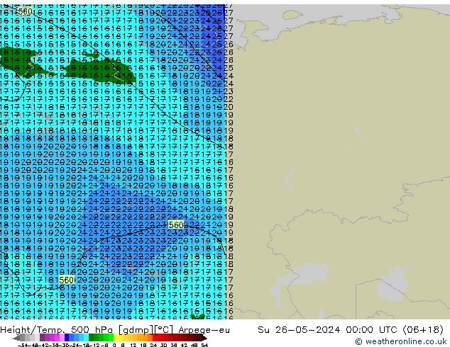 Height/Temp. 500 hPa Arpege-eu So 26.05.2024 00 UTC