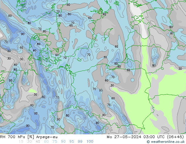 RH 700 hPa Arpege-eu lun 27.05.2024 03 UTC