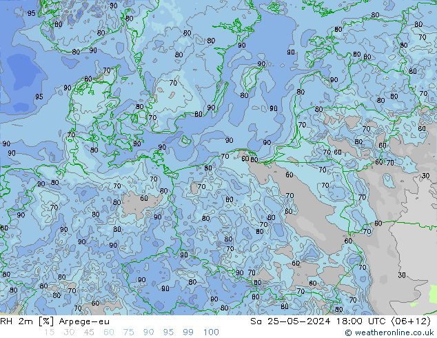 Humidité rel. 2m Arpege-eu sam 25.05.2024 18 UTC