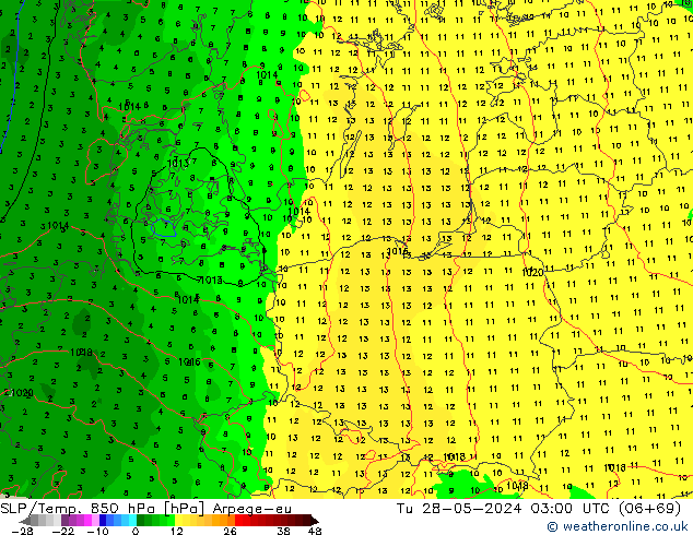 SLP/Temp. 850 hPa Arpege-eu mar 28.05.2024 03 UTC