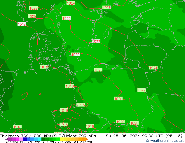 Thck 700-1000 hPa Arpege-eu Su 26.05.2024 00 UTC