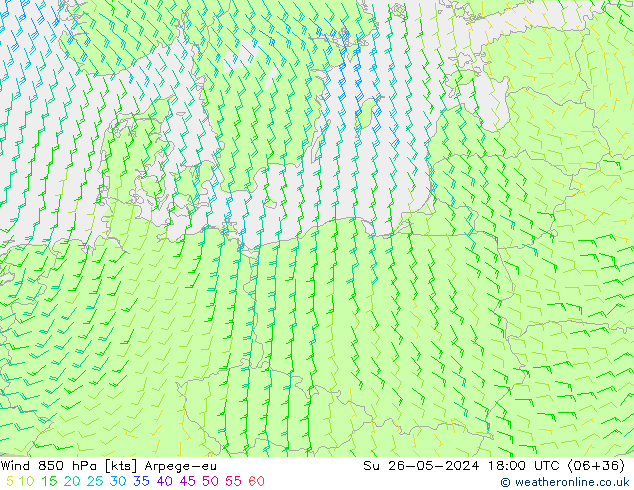 Wind 850 hPa Arpege-eu Su 26.05.2024 18 UTC