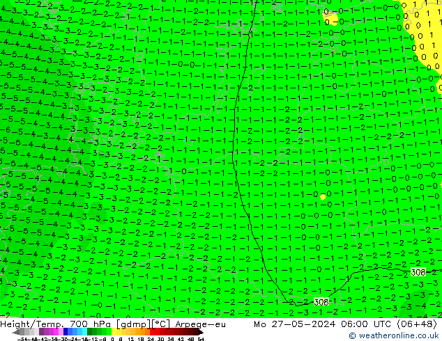 Height/Temp. 700 hPa Arpege-eu  27.05.2024 06 UTC