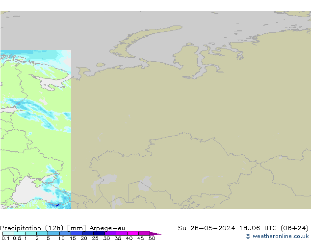 Yağış (12h) Arpege-eu Paz 26.05.2024 06 UTC